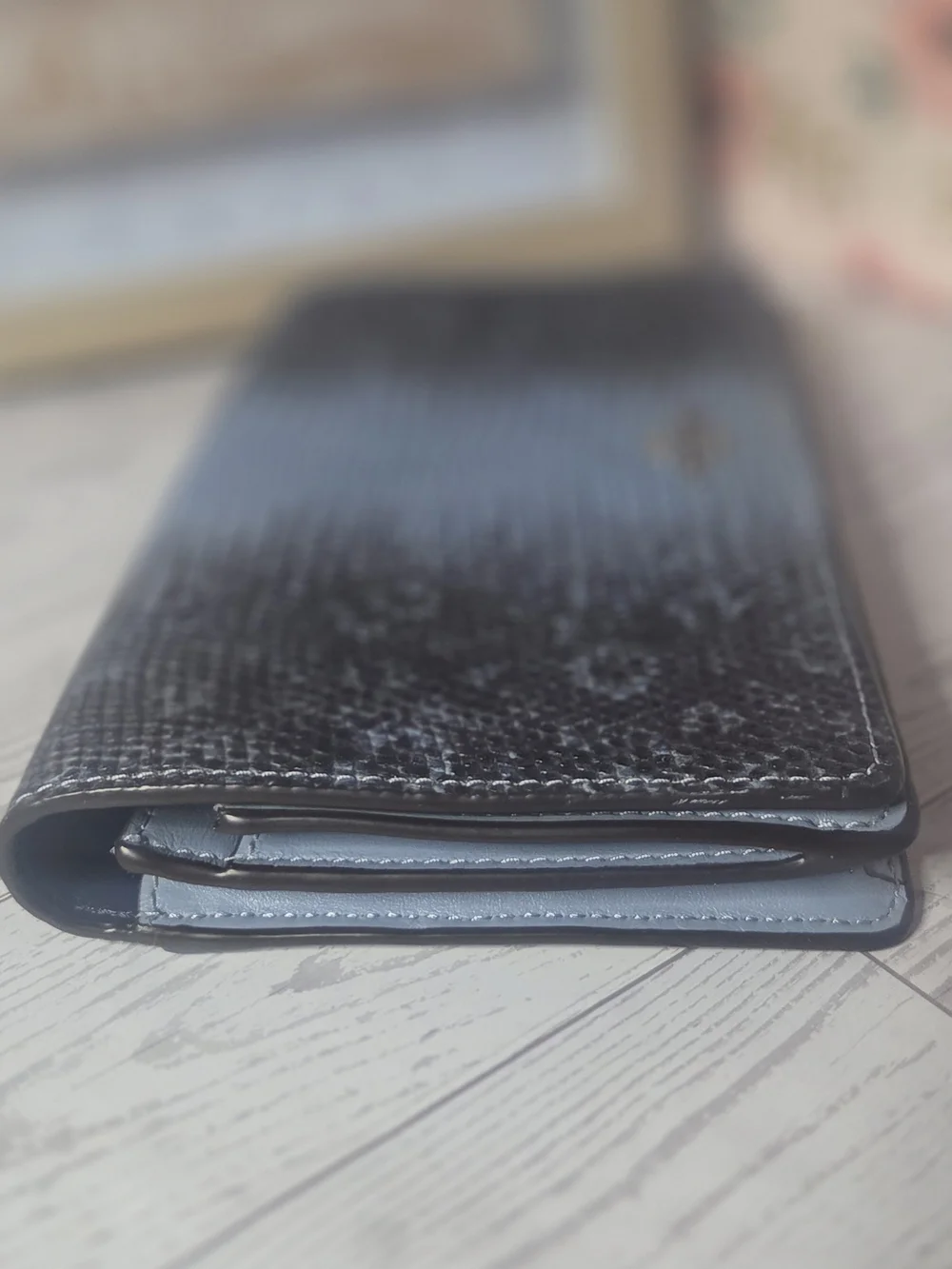 Coach Blue Gray Lizard-Textured Leather Wallet